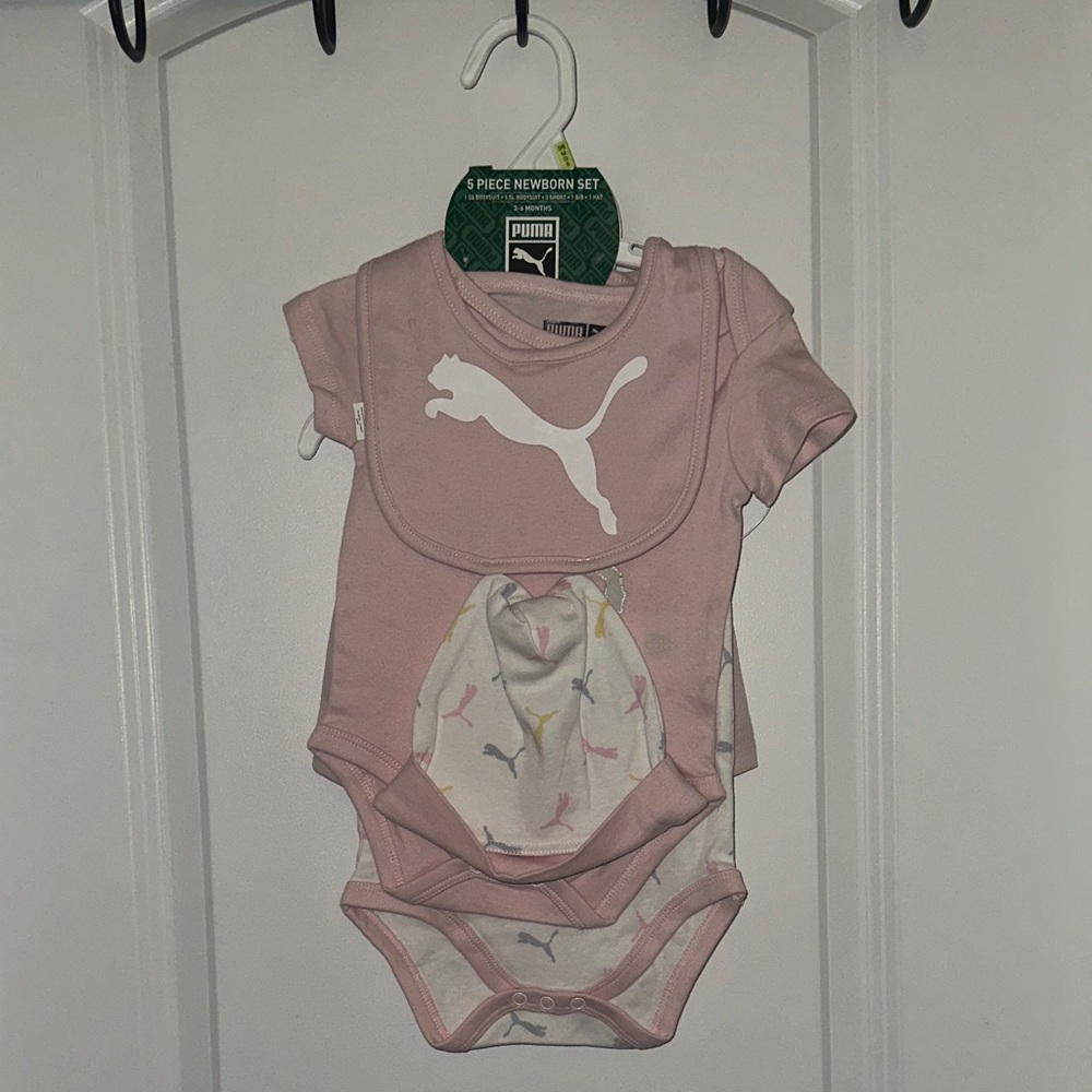 Puma Pink Baby Onesie Set with White Logo